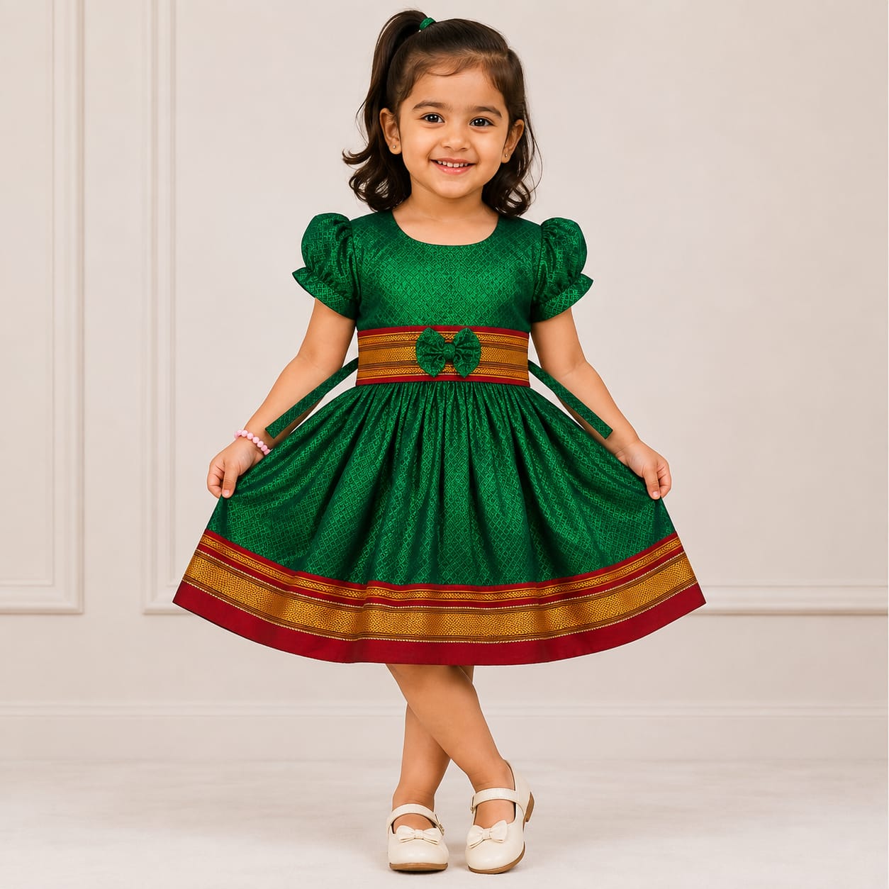 green girl frock